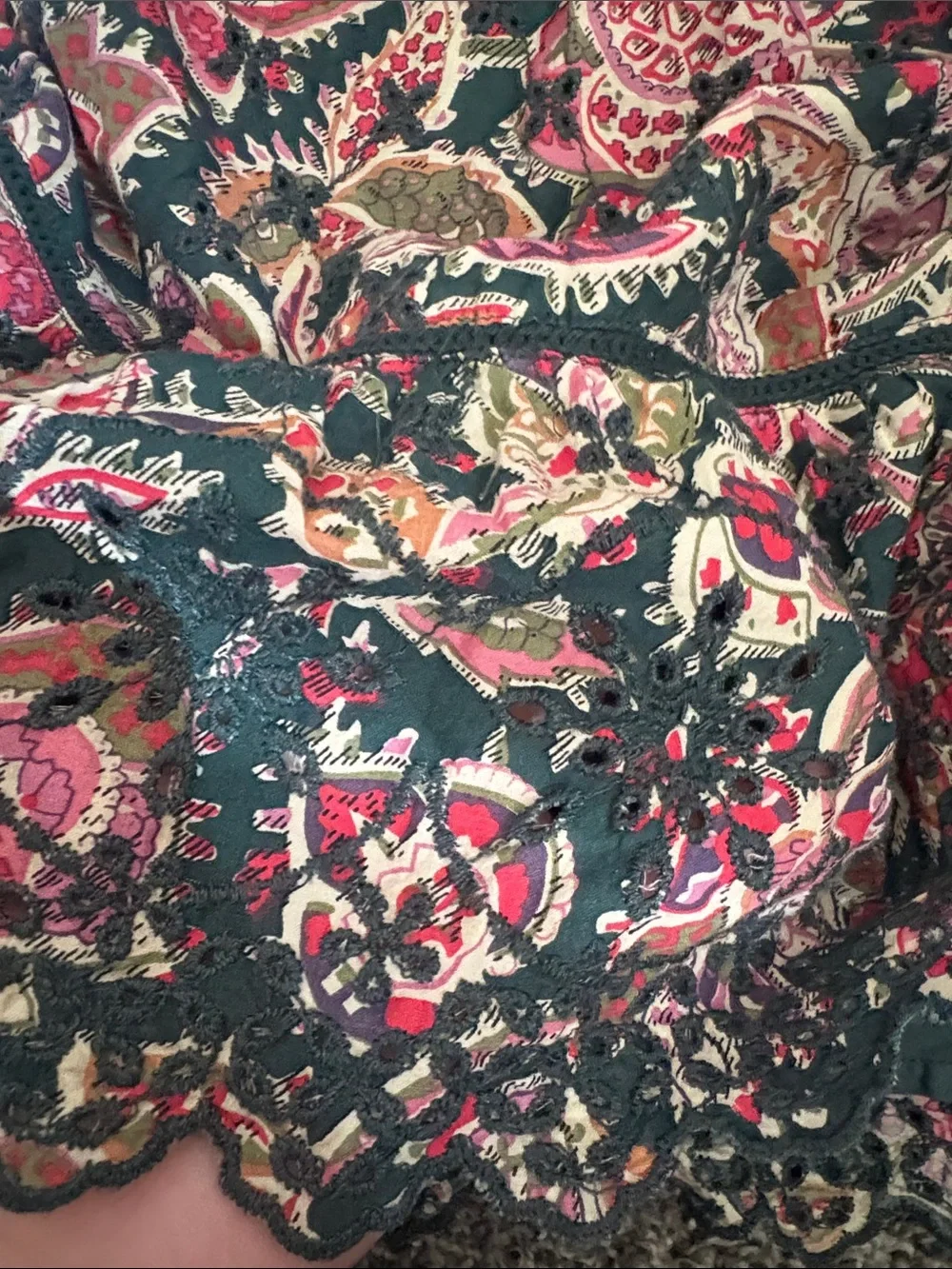 Floral Tiered Mini Skirt in Green and Pink - Picture 6 of 7